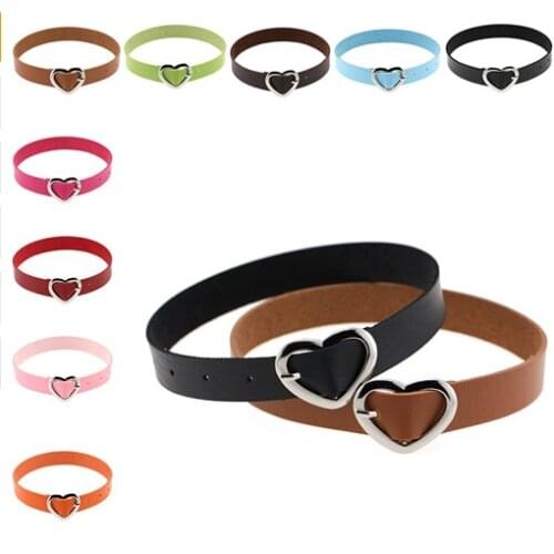 Fine quality Harajuku Punk Collar Choker Necklace Heart PU Leather Choker Punk Goth 41*2cm