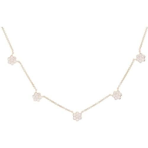 Real 925 sterling silver flower charm pendant choker necklace with cz paved women wedding short necklace jewelry