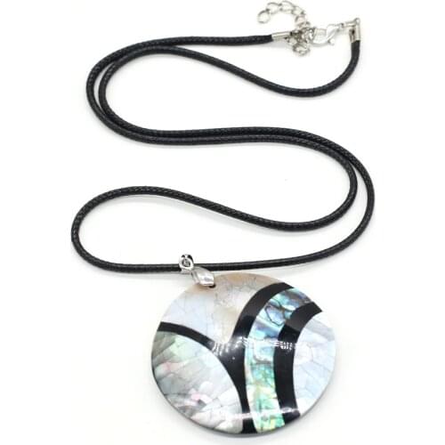 Natural Abalone Shell Mother of Pearl Shell Necklace With Rope Length 55+5cm Fashion Round Pendant For Ms Charm Jewelry 48x48mm