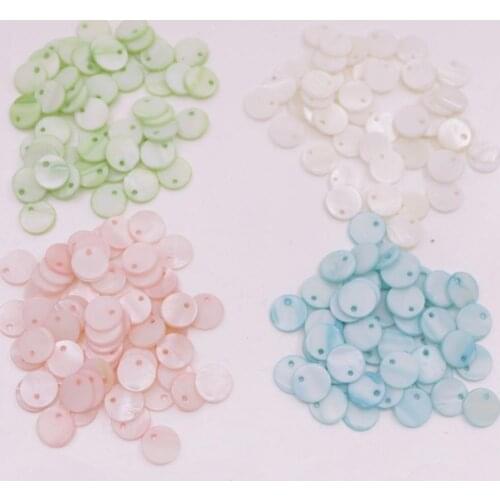 50 PCS 10mm Coin Shell Mother of Pearl Top Hole White Pink Green Blue Choose