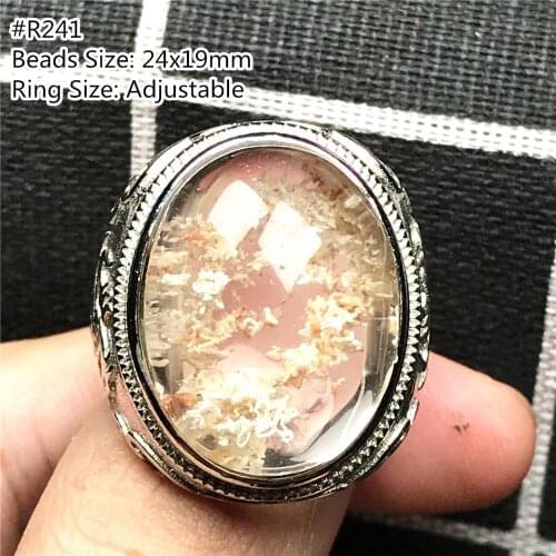 Genuine Natural Phantom Quartz Crystal Ring Jewelry For Man Anniversary Gift Oval Beads Silver Gemstone Adjustable Ring AAAAA