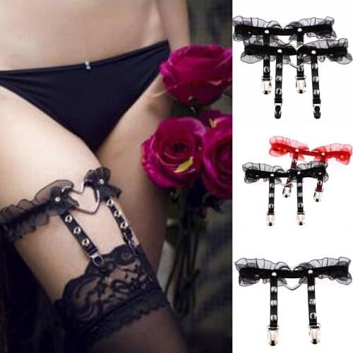 New 1 Pcs Women Girl Heart-shape Ring Spikes Elastic Lace Garter Belt Retro Suspender Flower Harness Foot Fetish Accessories