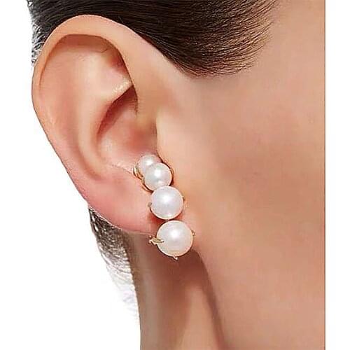Itenice Simple Pearl Gradient Golden Earrings Bohemian Style Earrings Ear Buckle Clip
