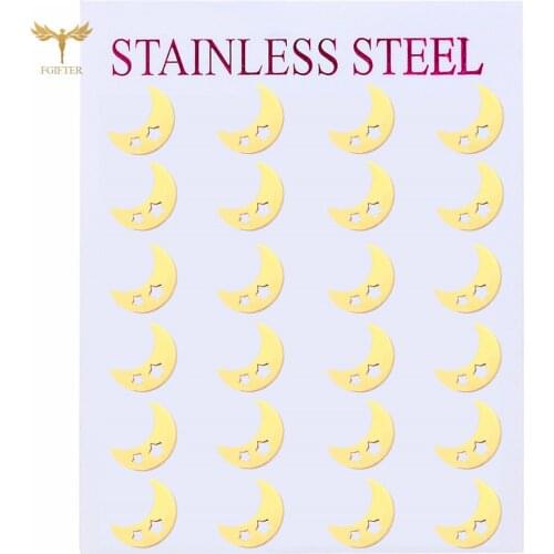 Sweet Girls Moon Star Stud Earrings For Women Girl Lovers Ear Piecing Rings Trendy Stainless Steel Jewelry Wholesale 12 Pairs