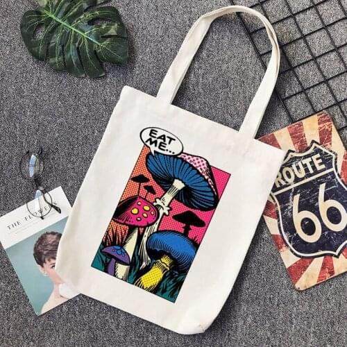 Y2k Bag Black Vintage Anime Bag, Colorful Mushroom Print, Ulzzang Gothic Harajuku Womens Shopper Bag, Large-capacity Canvas Bag