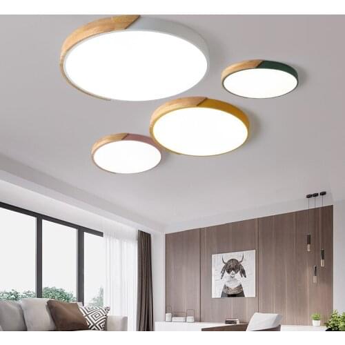 Nordic Oak Led Ceiling Lights Living Room Round Multicolor Alloy Led Ceiling Lamp Bedroom Home Decoration Ceiling Light Fixture