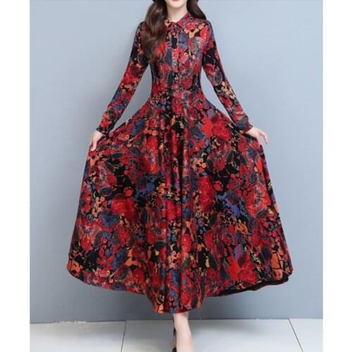 Loose Large size Print Dress Women Elegant Bodycon Long Fashion Dress Chic Lady Vintage Maxi Party Dresses Vestidos