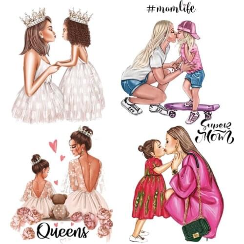 Cartoon Mom/Baby DIY Iron-on Transfers Stickers Cute Baby Iron-on Patches For Clothes Parent-Child Custom Heat Transfer T-Shirts