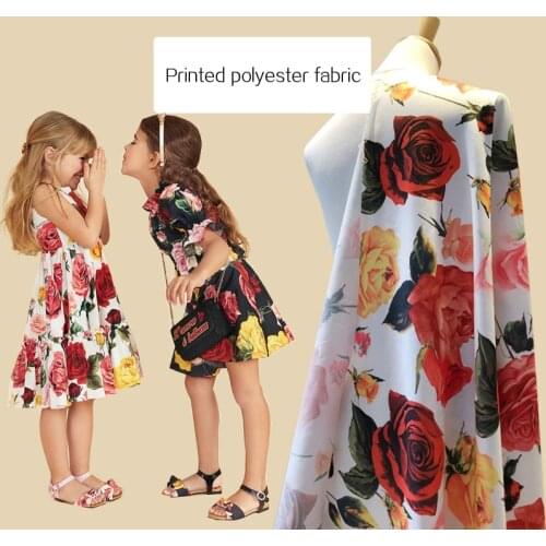 Rose flower printed polyester fabric cloth 147 cm width parent-child dress childrens clothing handmade DIY fabric