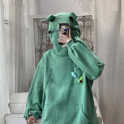 Men Women Hoodie Frog Pullover Winter Sense Hooded Casual Sweatshirts Autumn Embroidery Loose Top Doll Harajuku Hoodies 2020 New
