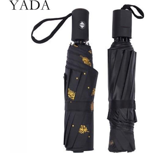 YADA Fashion 3-Folding Gold Color Feather Pattern Umbrella Women UV Rainproof Umbrella Parasol Rain Sun Auto Umbrellas YD200159