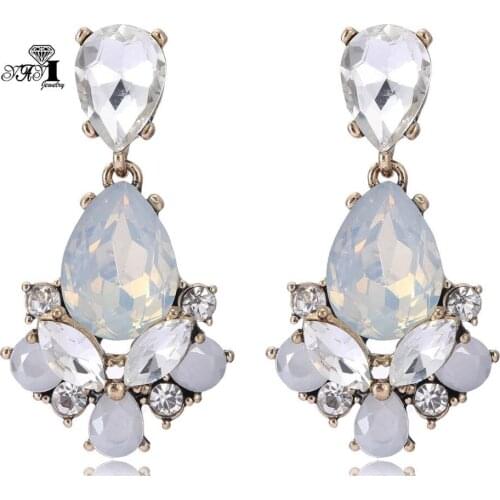 YaYi Gray White Glass Gray Rhinestone Dangle Crystal Earring Womens Fashion Ancient Gold Color Gem Earrings For Women 1149