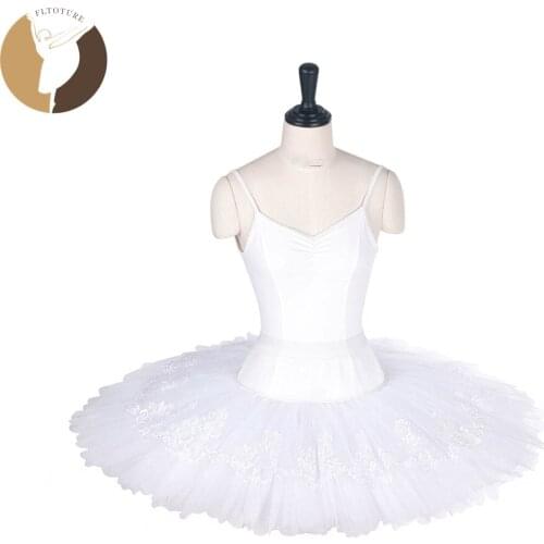 FLTOTURE LL2002 Girls Practice Half Tutu Skirt White Half Tutus With Lace Decoration 7 Layers Half Skirts For Ballet Competition