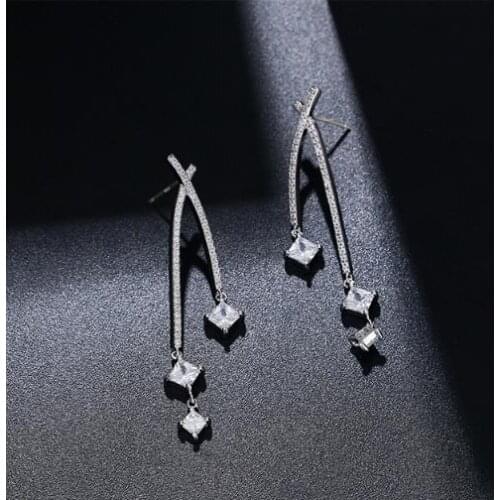 High Quality Brand Silver Earrings Exquisite Micro Pave Zircon Line Cross Stud Earrings for Women Fashion Jewelry
