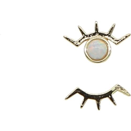 Round fire opal stone mismatched stud earring fashion turkish evil eye double piercing earrings