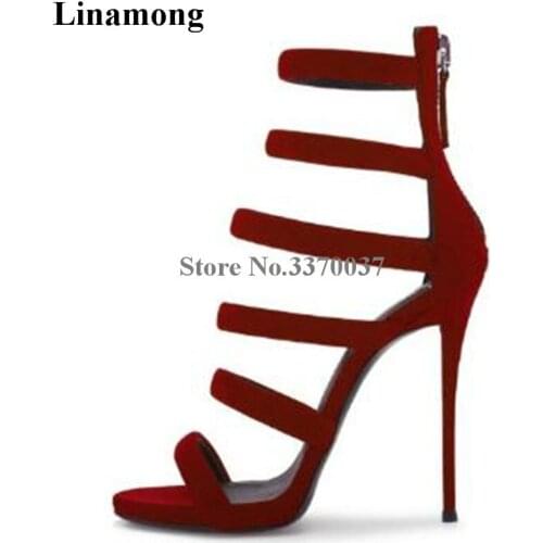 Classical Style Women Fashion Open Toe Suede Leather Stiletto Heel Gladiator Sandals Straps Cross High Heel Sandals Dress Shoes