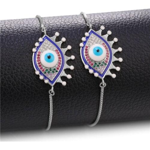 JUWANG Evil Eye Chain Bracelets For Woman Cubic Zirconia Abalone Shell Eyes Charm Link Bracelet Fashion DIY Jewelry ojo turco
