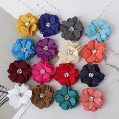 1.4" Burlarp Flowers With Clear Rhinestone Centered Rosette Flowers For Hair Accessories Garments accessories 200pcs/lot
