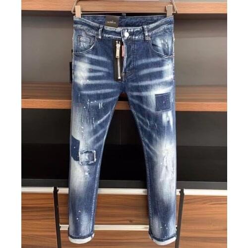 2021 Fashion Trend DSQ2 Ripped Paint Dot Motorcycle Jeans For Men *9313