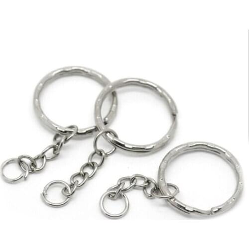 30Pcs Silver-Color Tone Round Key Chains Key Rings Jewelry Making Findings Charms