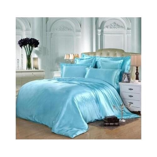 Aqua Silk bedding set green blue Satin super king size queen full twin fitted bed sheets quilt duvet cover double bedspread 5pcs