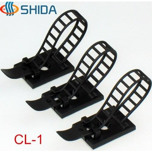 50PCS CL-1 White and Black Sticky Adjustable Wire Ties Cable Clips Clamp Plastic Self Adhesive Cable Ties Fix Holder Clips