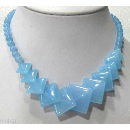 Free Shipping 002744 Beautiful Natural Sky Blue stone Round &Square Gems Beads Necklace 17" AAA