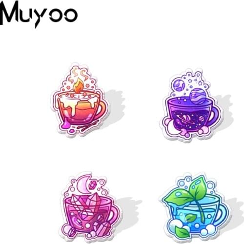 2021 New Arrival Galaxy Planets Teacup Coffee Cups Graffiti Handcraft Epoxy Acrylic Lapel Pins Clothing Pins