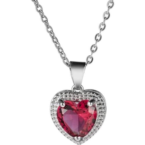 MOONROCY Silver Color Heart Chokers CZ Red Crystal Pendant Necklace Simple Jewelry Wholesale for Women Girls Dropshipping