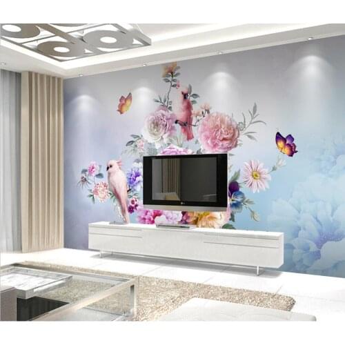 CJSIR Custom Retro Rose Flower Parrot Mural Wallpaper Photo Wall Painting Living Room Bathroom Wall Sticker TV Background Decor