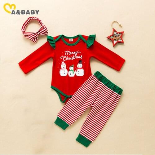 Ma&Baby 0-24M Christmas Newborn Infant Baby Girls Clothes Set snowman Red Romper Striped Pants Xmas Toddler Girl Clothing Outfit