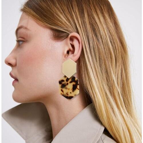 HOCOLE Fashion Leopard Print Acrylic Drop Earrings For Women Za 2019 Gold Resin Pendant Dangle Earring Female Party Jewelry Gift