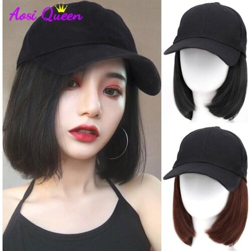 AS Baseball cap hat Wig for black Brown Women Synthetic BoBo hair High temperature resistance