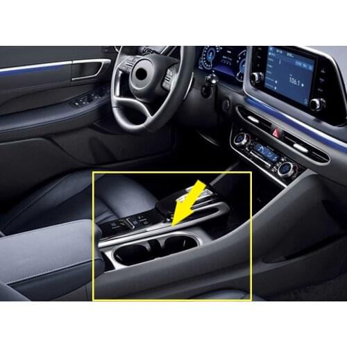 LHD!! For Hyundai Sonata 2020 2021 Carbon Style Gear Box Panel Water Cup Holder Frame Decoration Cover Trim Car Styling