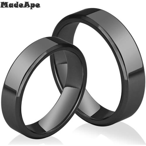 MadApe 316L High Quality Width 4mm 6mm Black Titanium Stainless Ring Lover Couple Rings For Women Men Silver Color Vintage Cool