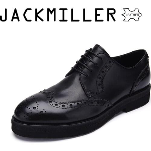 Jackmiller Top Brand Mens Dress Shoes Genuine Leather Color Black Gentle Man Oxfords Mens Shoes Lace-Up Size 40-44 Business