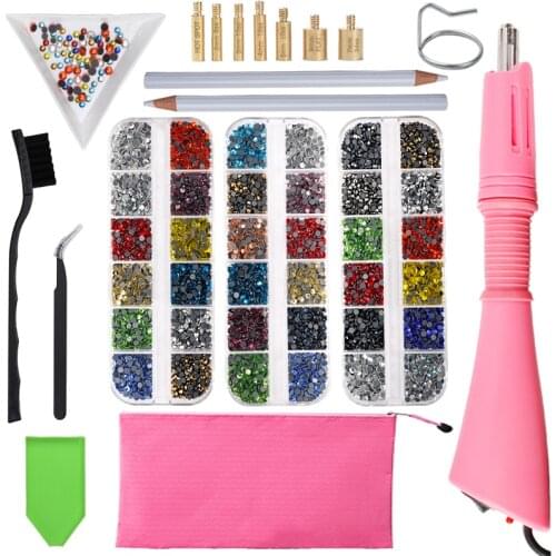 2000pcs-9600Pcs/Boxes Mix Color Hot Fix Rhinestones Set Hotfix Applicator with 7 Different Nozzles Cleaning Hot Fix Rhinestones