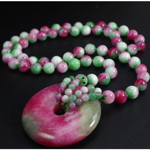 Natural Water droplets safety button Emerald pendant necklace for women colorful jade ball beads sweater chain lucky jade