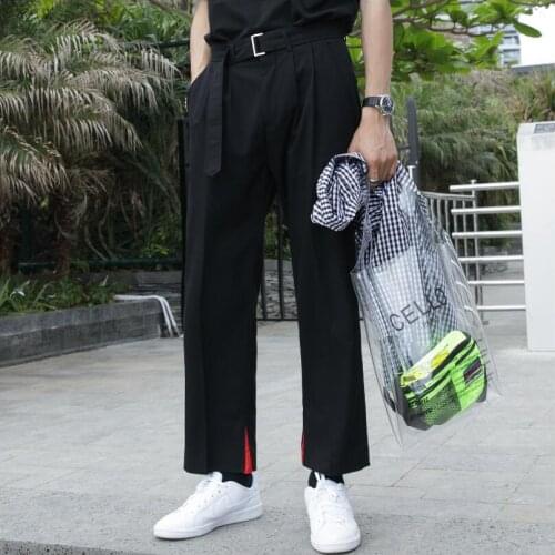 2021 New Men Clothing Casual Pants Patchwork Straight Hairstylist Personality Wide Legs Pants Three-dimensional Cutting Trousers