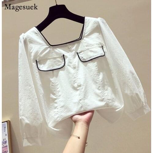 New Autumn Pullover Harajuku White Shirt Tops Loose Long Sleeve White Blouse Women 2021 Cotton Blouses Women Casual Blusas 11942