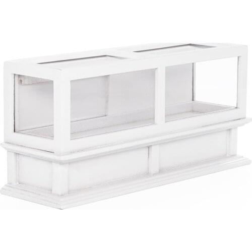 Odoria 1:12 Miniature White Cake Long Counter Wooden Showcase Cabinet Furniture Simulation Shop Dollhouse Accessories Decoration