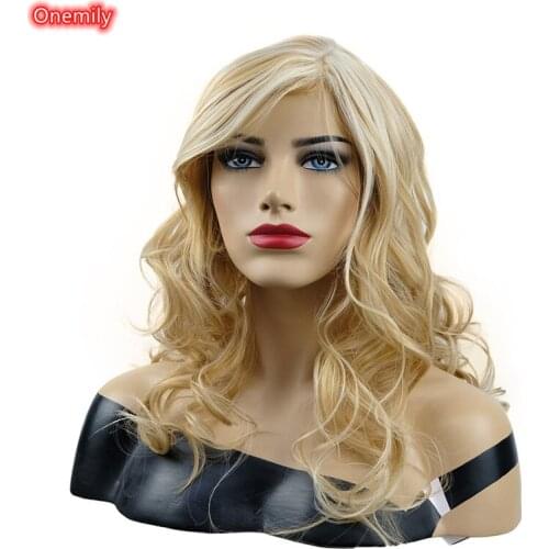 Onemily Blonde Long Water Wave Women Synthetic Natural Looking Wigs for Daily Wear