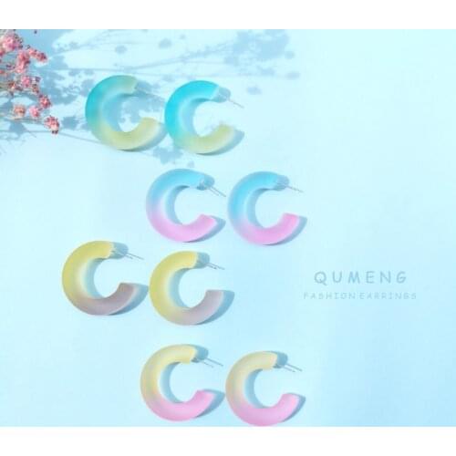 QUMENG Fashion sweet cute Earrings 2020 Acrylic Earrings for Women Resin Gradient Frosted Hoop Earrings Fashion Accessories