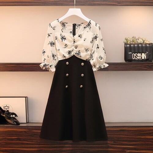 Plus size Women French Vintage Floral Print Patchwork Dresses Office Ladies Summer Double Breasted A-line Vestidos de fiesta 4XL