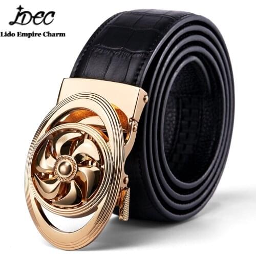 Crocodile pattern leather belt mens luxury automatic buckle belt quality firm stitching business mens belt