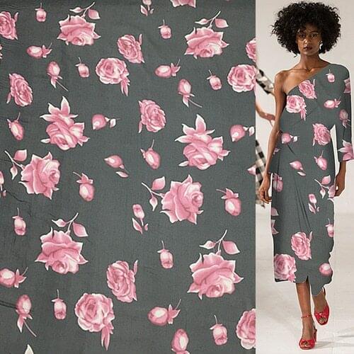 Pink floral on black bottom 100% silk georgette gauze silk fabric thin,SCG397