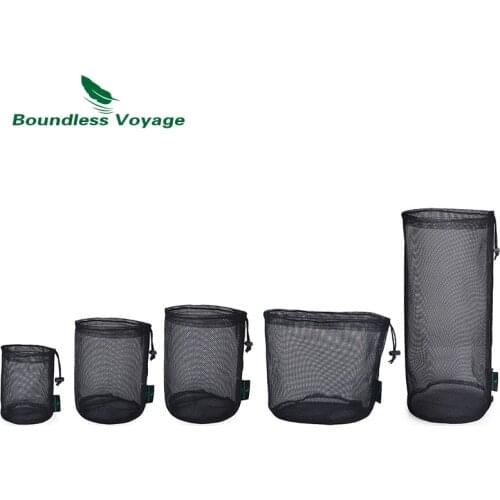 Boundless Voyage Mesh Storage Ditty Bag Durable Nylon Drawstring Pouch for Cutlery Bottle Pot Pan Kettle Outdoor Tools