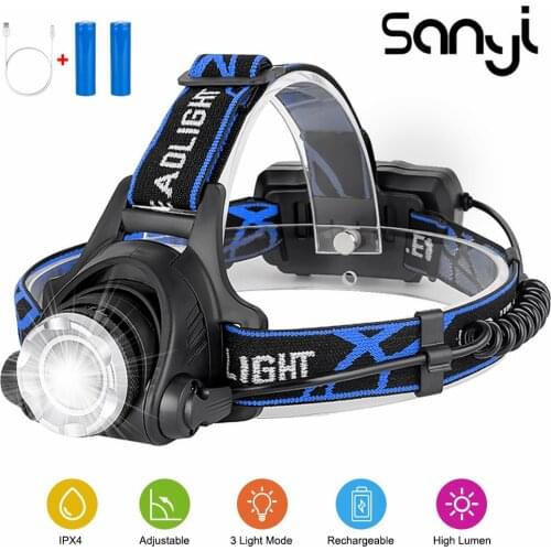 Super Bright LED Headlight Zoom In/Out 3 Modes Headlamp USB Rechargeable Flashlight Forehead for Camping Lantern Working Light