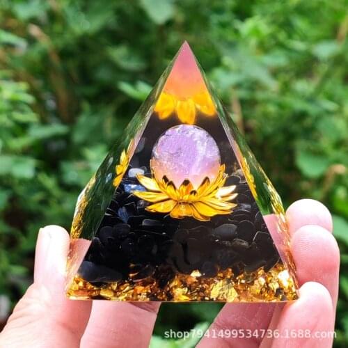 Ogan Energy Pyramid Purple Crystal Ball Lotus Aura Degausing Healing Paperweight Center Natural Crystal Crushed Stone Home Decor