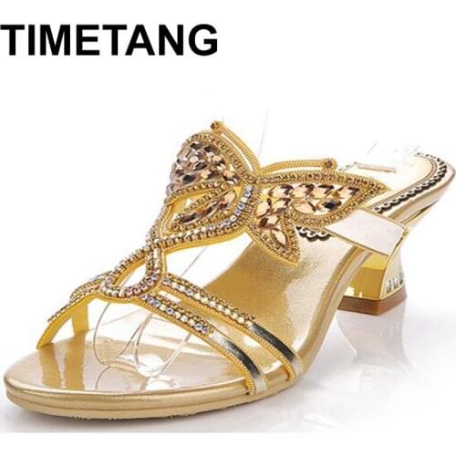 TIMETANGWomen 2021 New Summer Rhinestone Heel Kitten Butterfly Rome Style Fashion Sandals Sumptuous Big Small Size Sexy Sandals